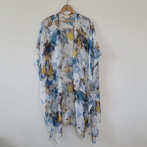 World Market Floral Sheer Open Front Kimono Coverup Cardigan OSFA - Picture 1 of 5